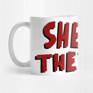 she they red and black pronouns Mug